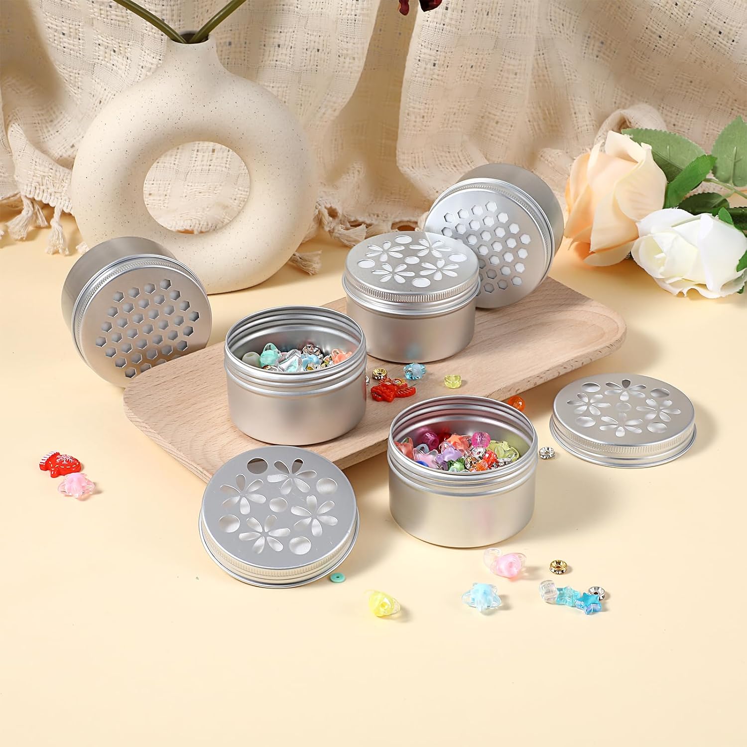 15 Pcs Aluminium Tins with Hollow Lids for Candles and Spices