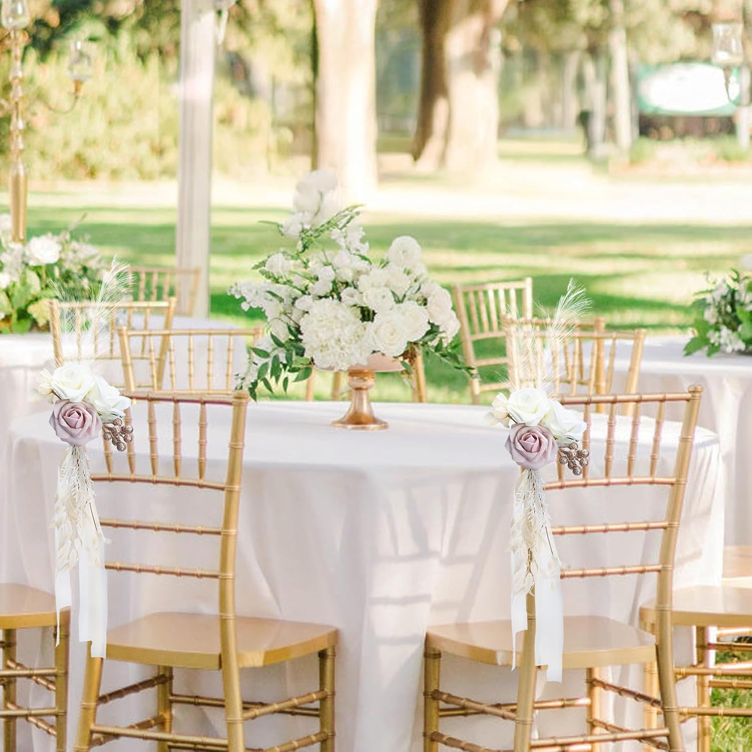 Elegant Wedding Chair Flowers 6PCS Pink White