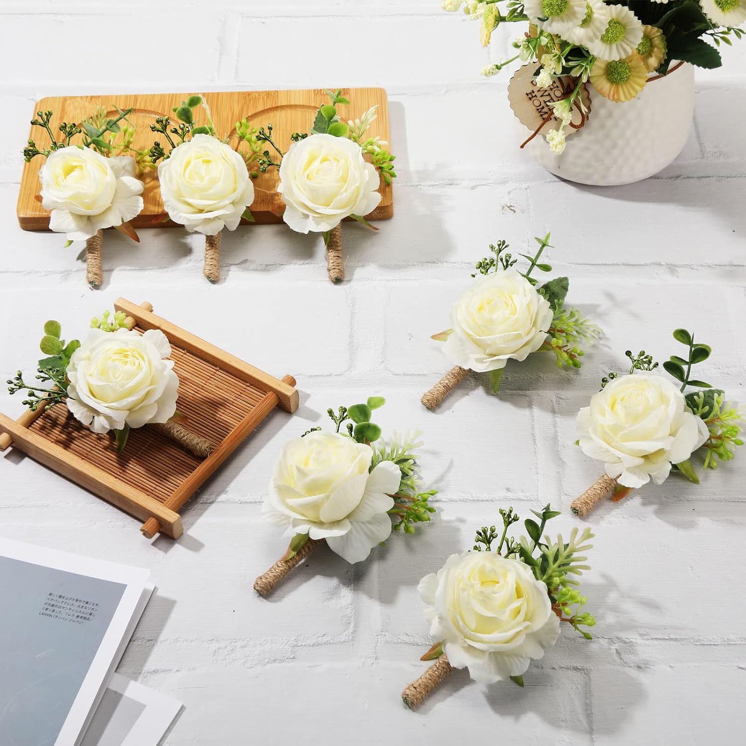 Sherr 36 Pcs White Rose Boutonniere for Men Wedding Groomsmen