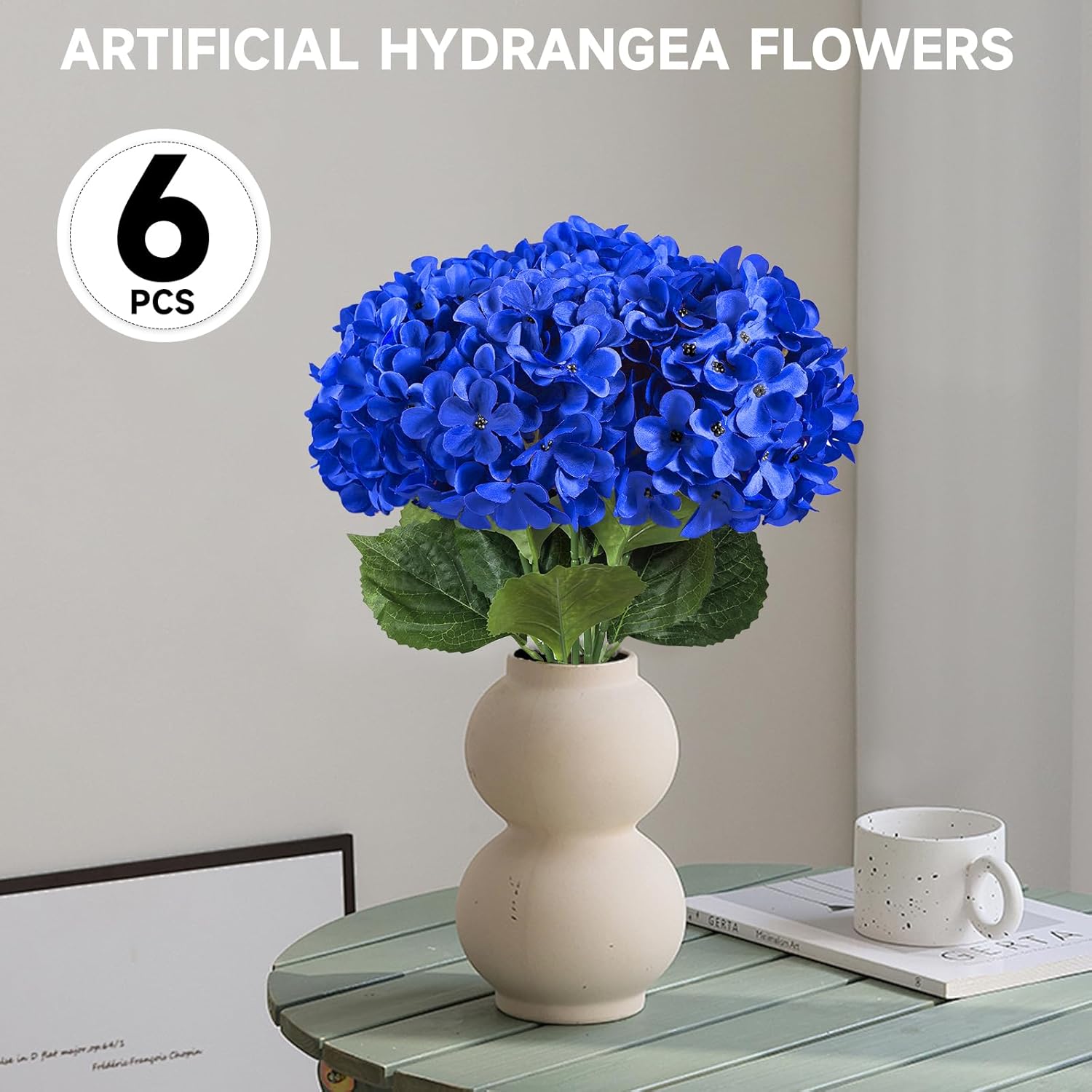 6 Pc Artificial Hydrangea Flowers Royal Blue Long Stems