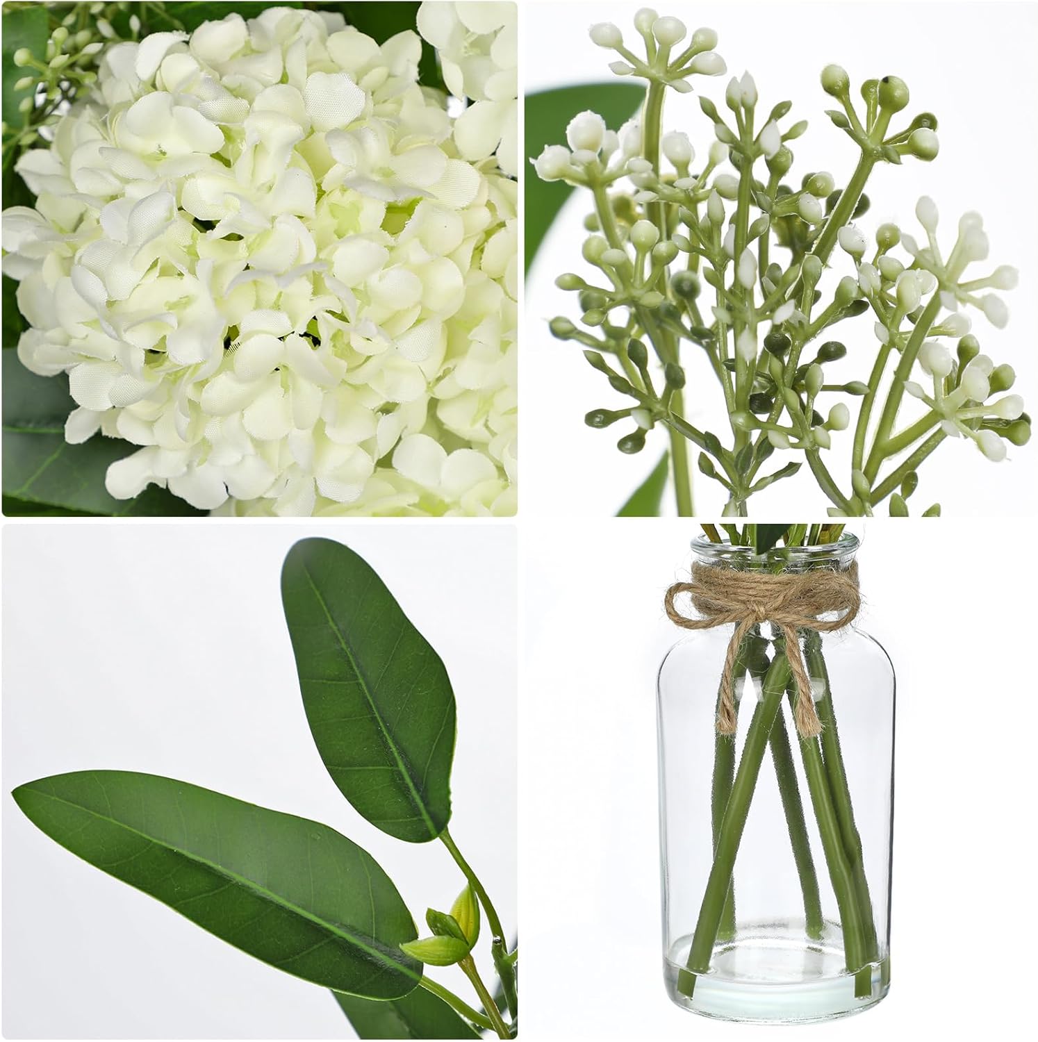 Hollyone Artificial Hydrangea Flowers with Clear Glass Vase