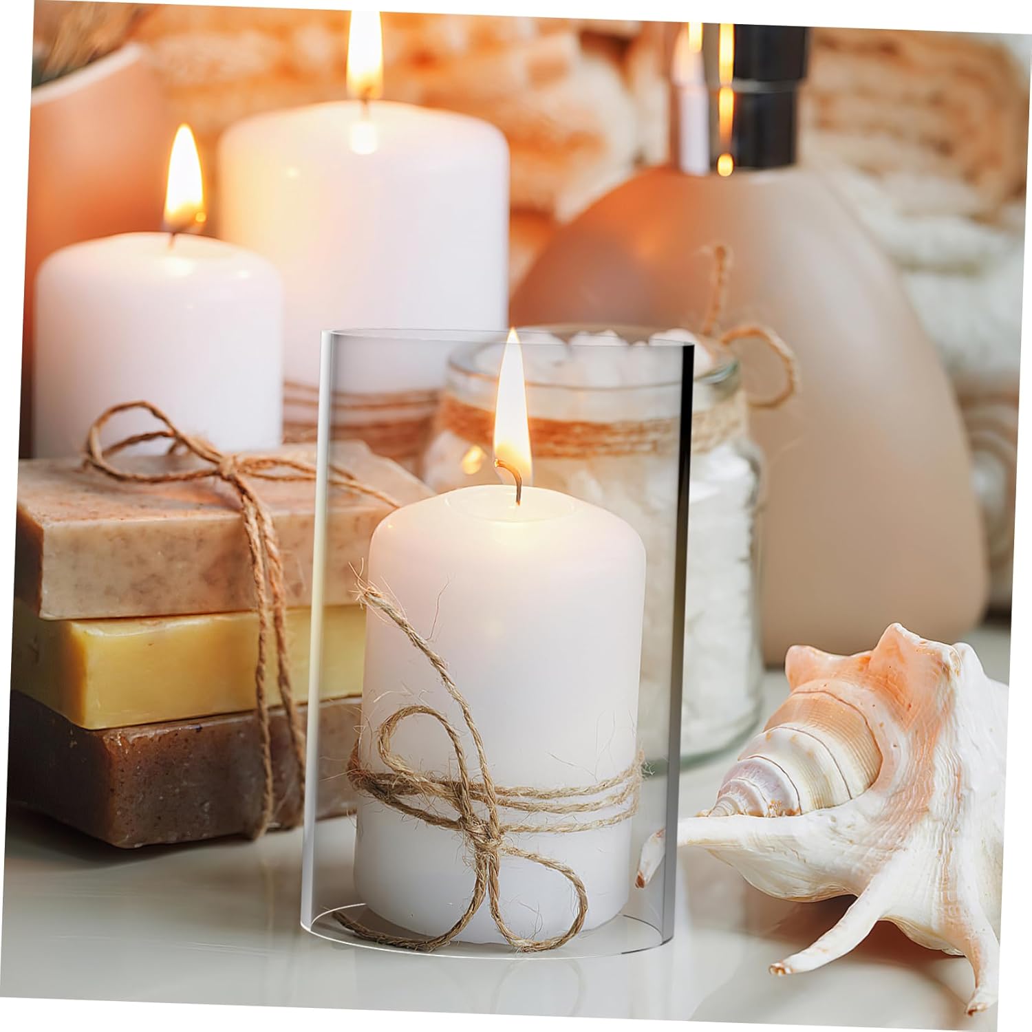 Large Windproof Glass Candle Shades 3 Pcs Holder