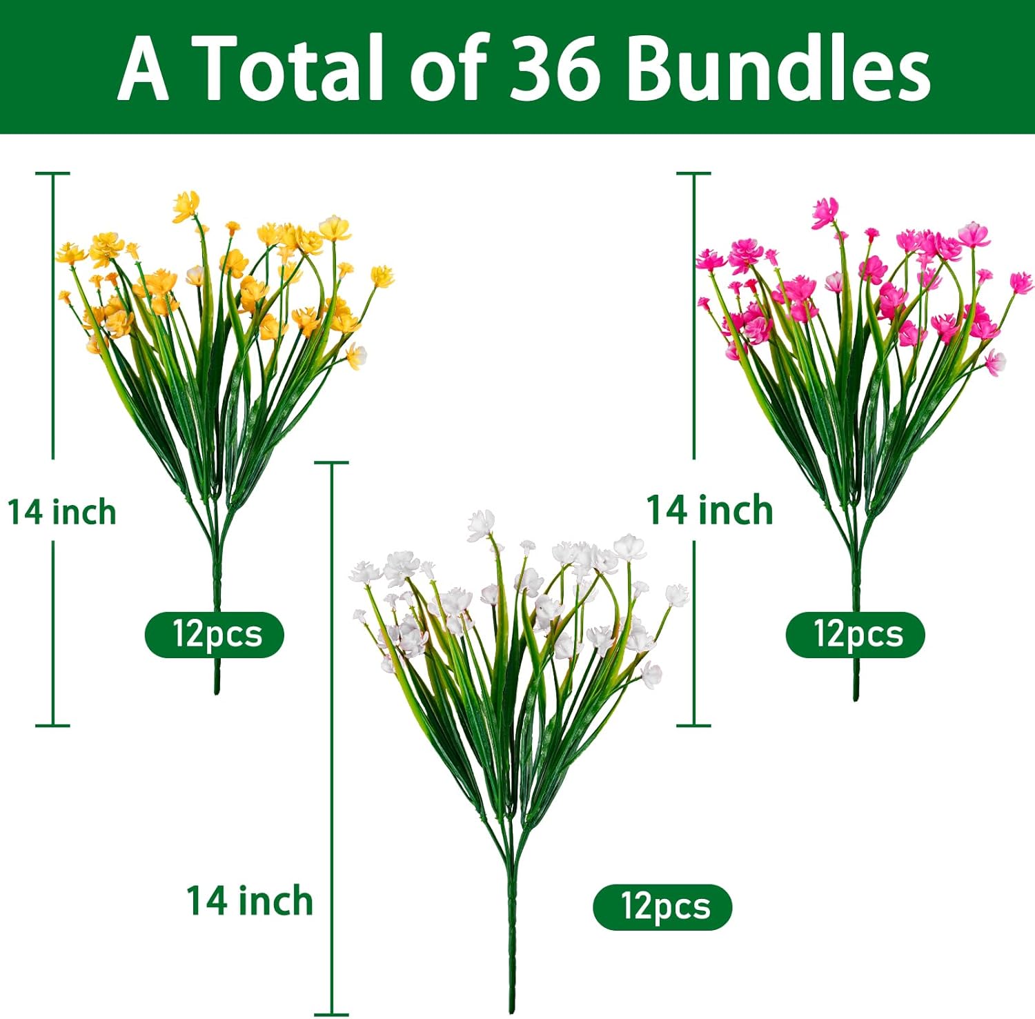 36 Pcs Artificial Flowers for Outdoor Decor