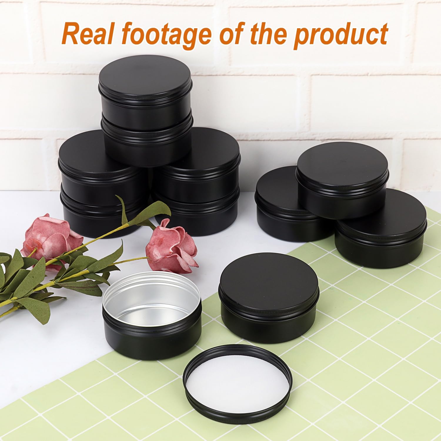 48 Pack 4 Oz Black Metal Round Tins with Screw Lid