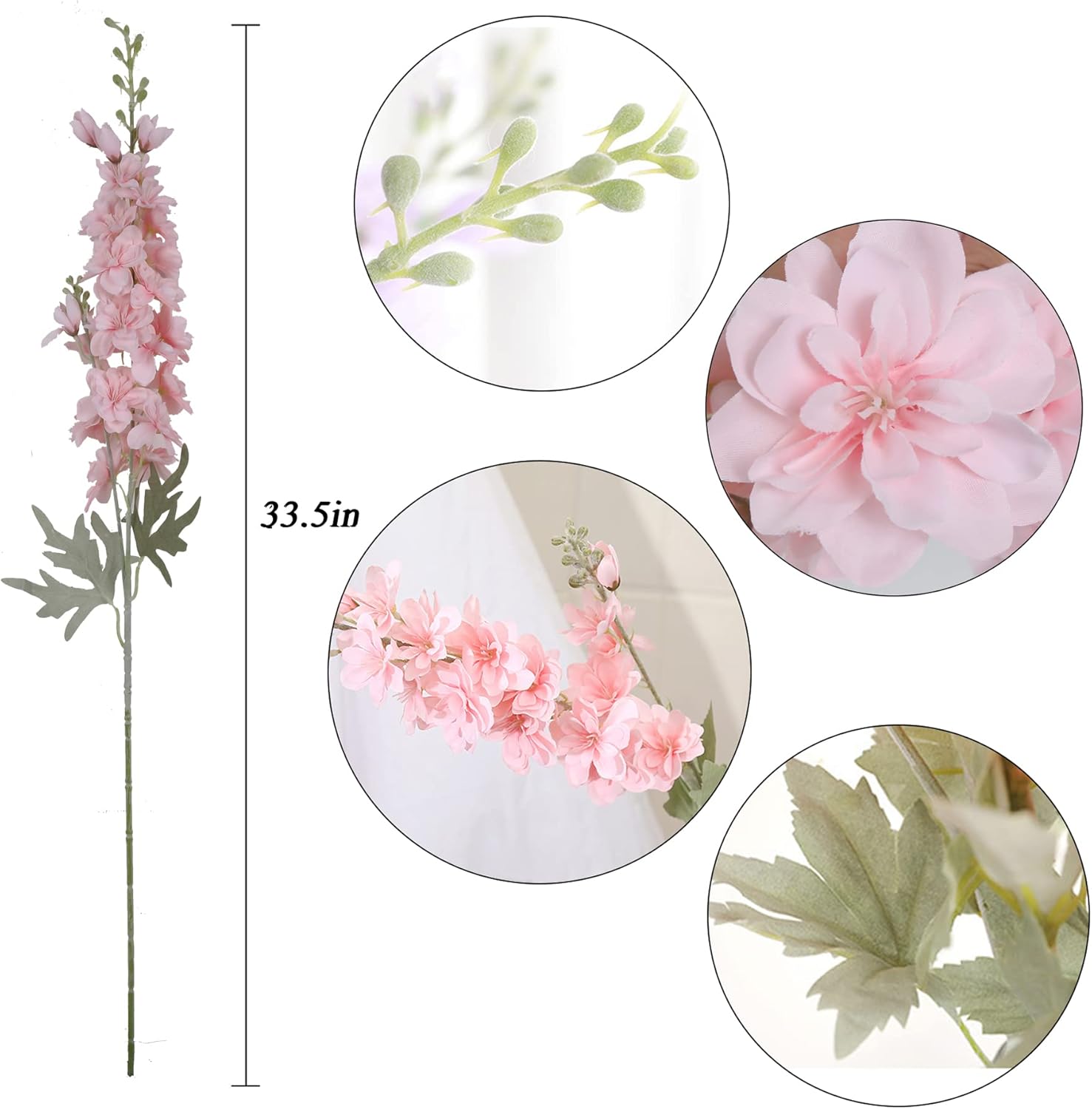 IPOPU Pink Delphinium Artificial Flowers 6pcs Real Look