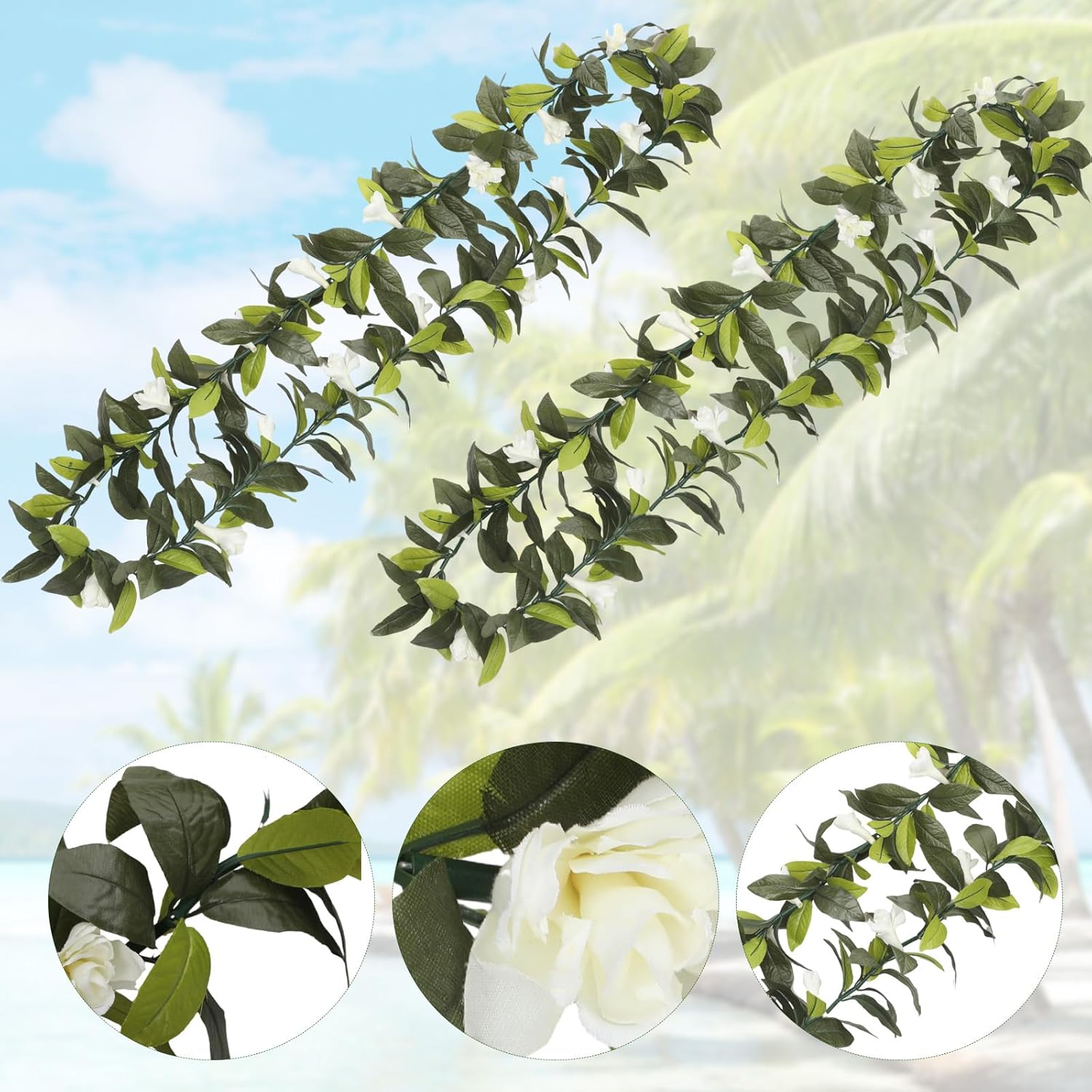 Riceshoot Hawaiian Maile Lei Garland 656 ft Green White Tuberose Flower Necklace