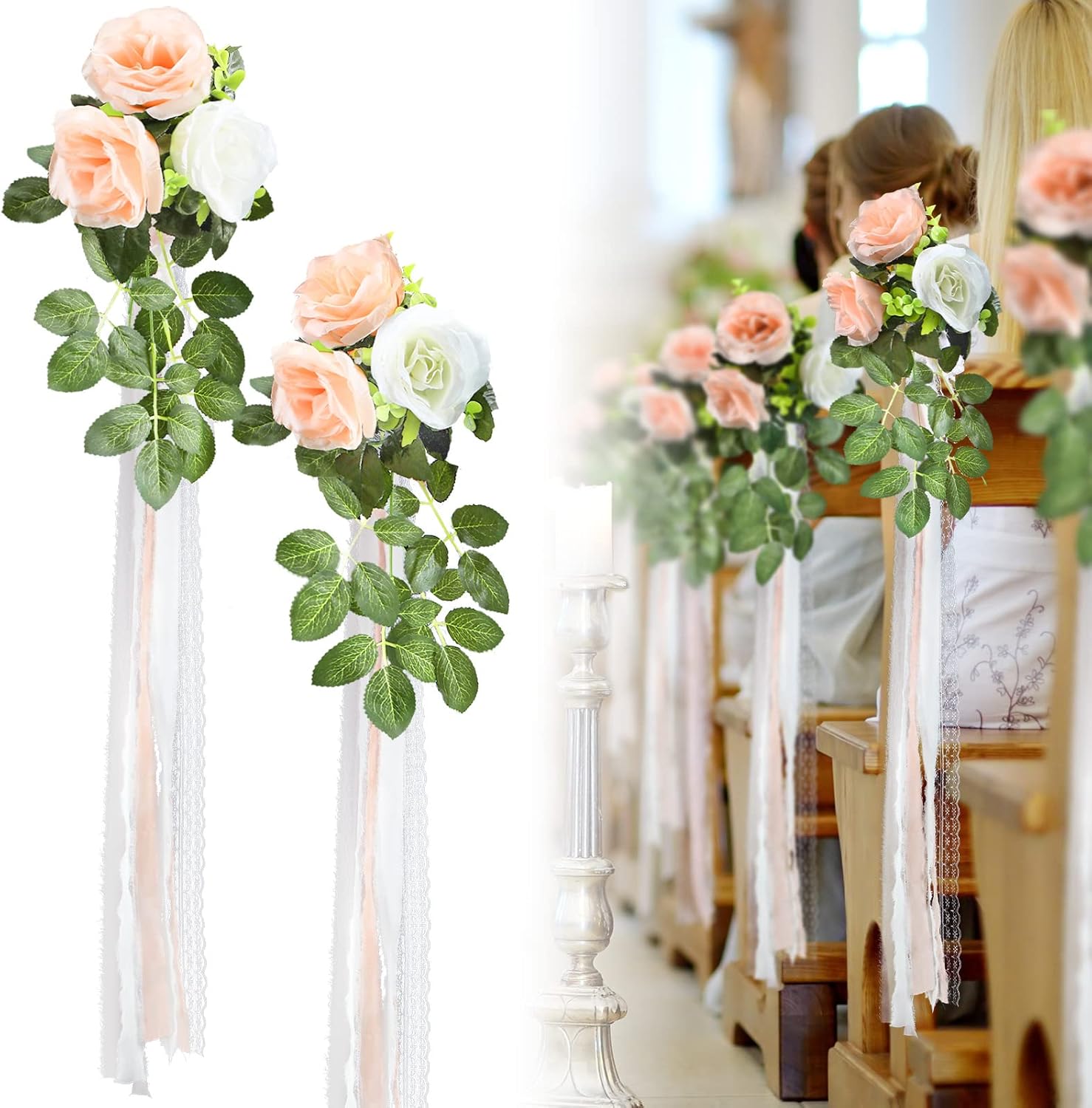 Giegxin 16 Pcs Wedding Aisle Decorations Pew Flowers with Ribbons