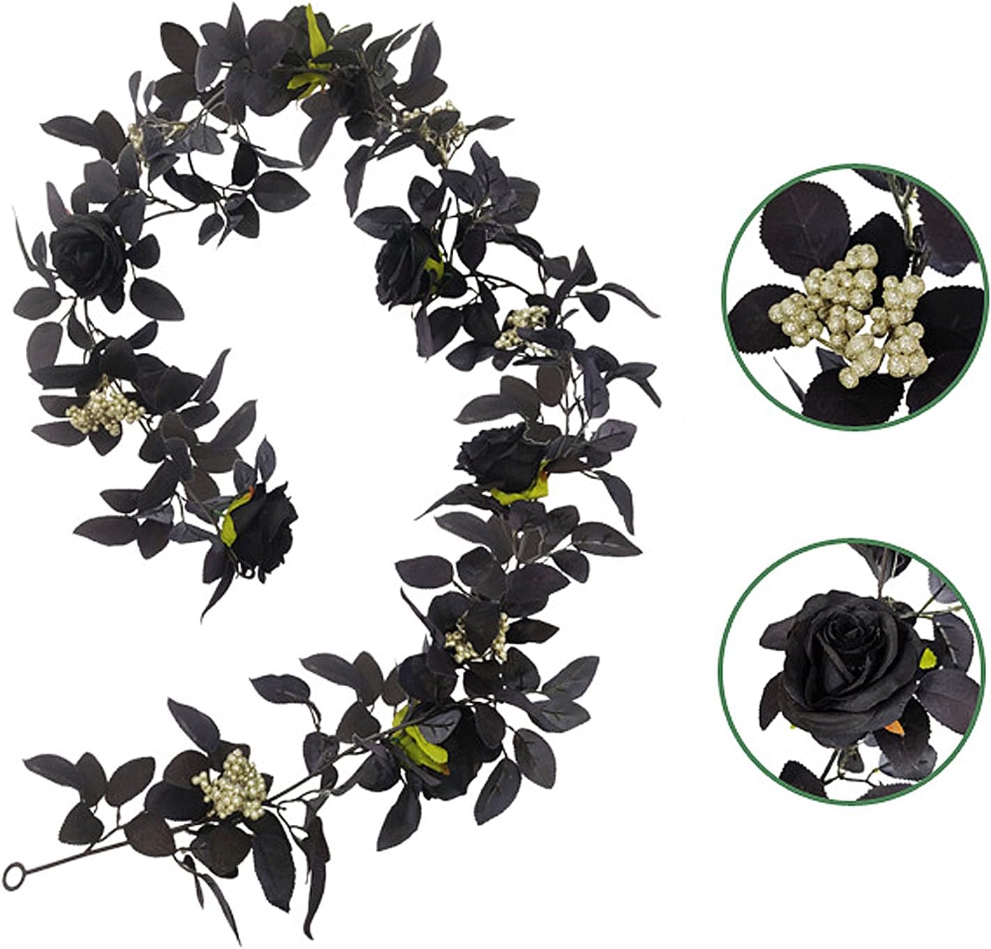BFYDOAA 180cm Artificial Black Rose Vine Halloween Garland
