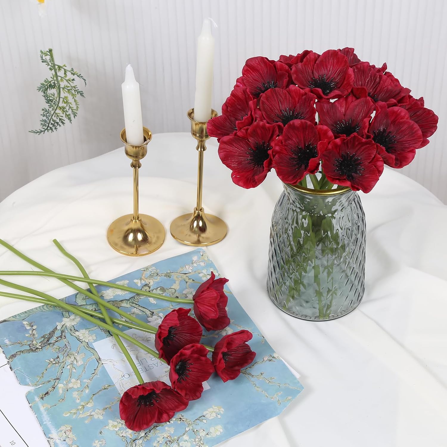 IPOPU Burgundy Poppy Flowers Artificial 20pcs