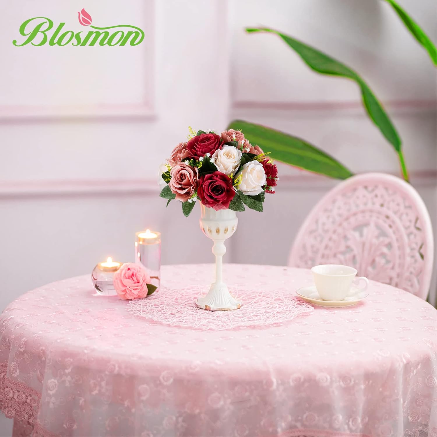 BLOSMON Flower Balls Wedding Centerpieces 10 Pcs Burgundy White Artificial Flowers