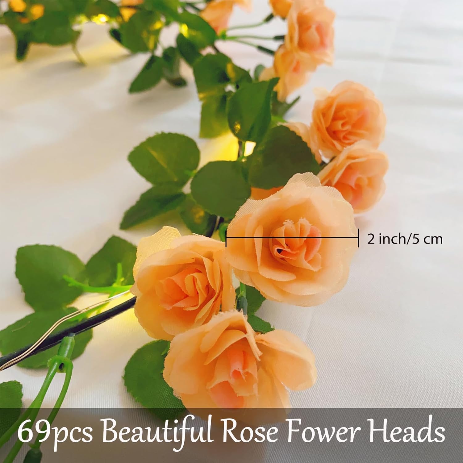 Fielegen Artificial Flower Garland with LED String Lights 6FT Decor