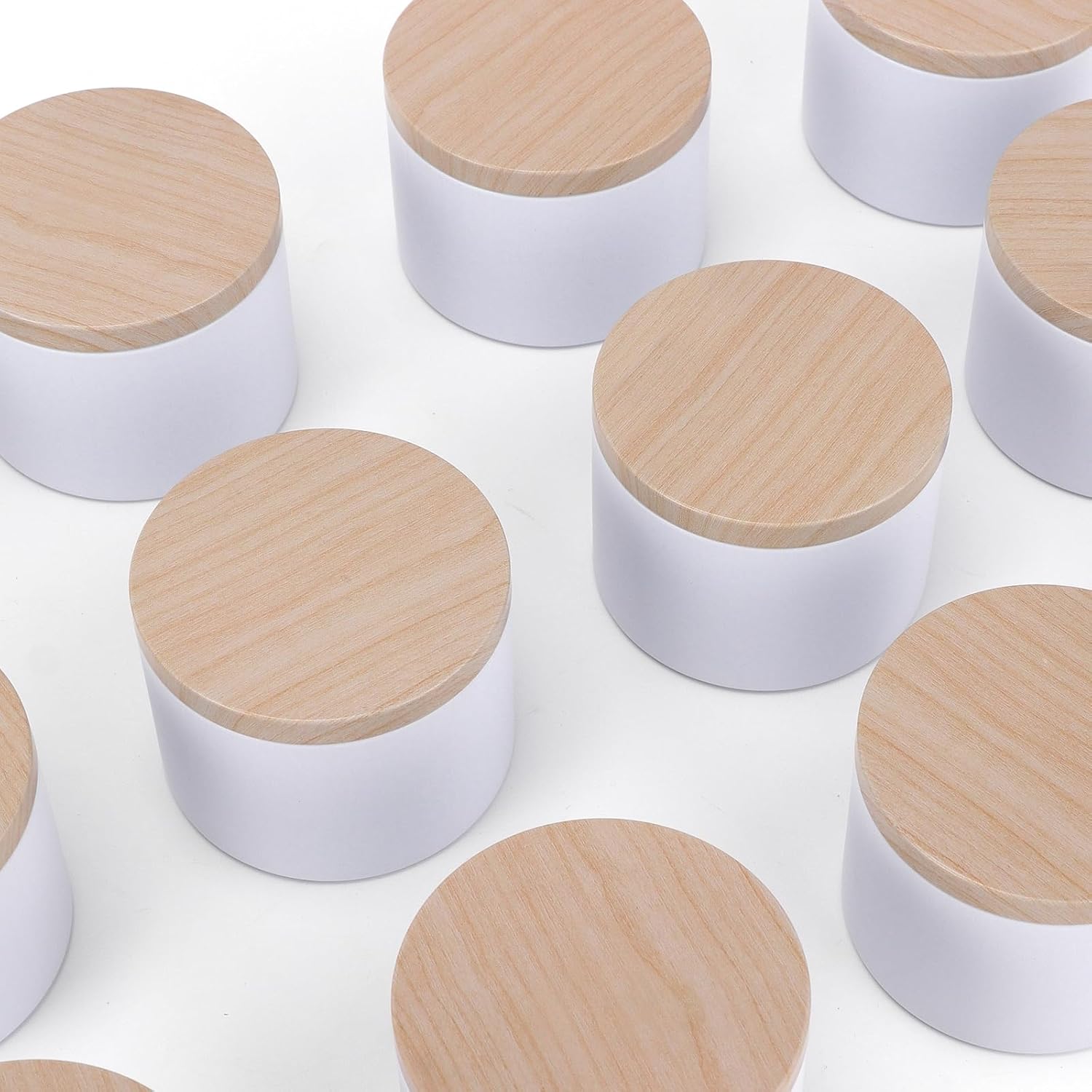 NEXBEXES 24PCS 8oz White Candle Tins with Wood Grain Metal Lids