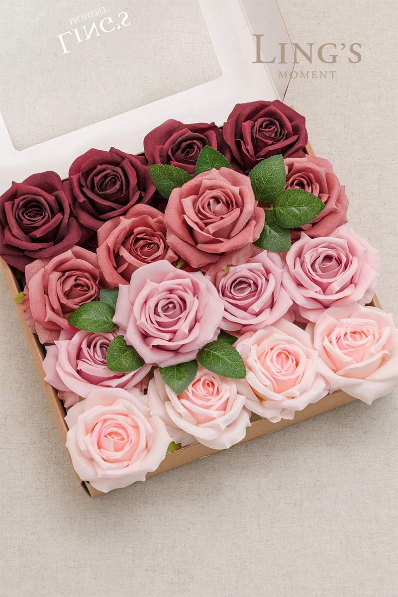 Lings Moment Artificial Burgundy Flowers 16pcs
