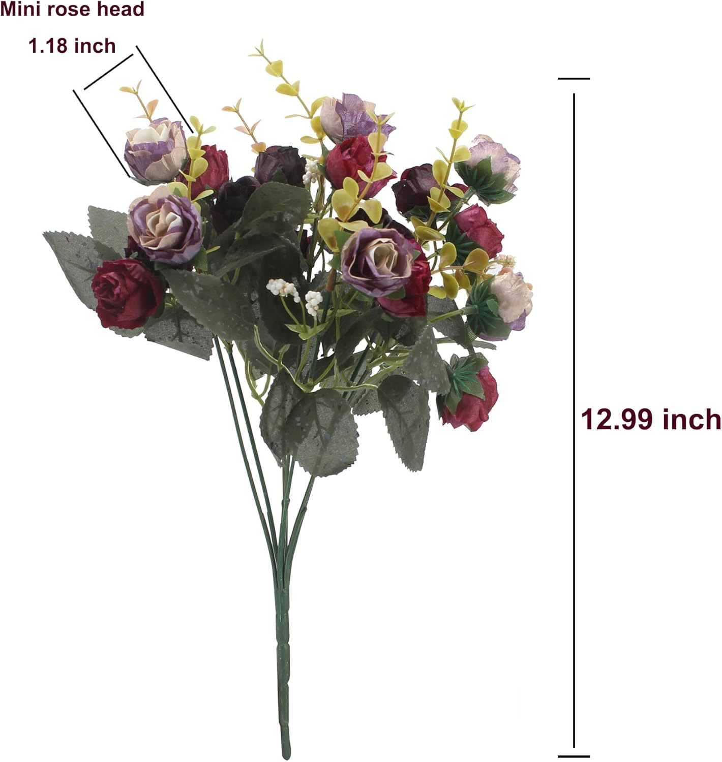 Duovlo 7 Stem 21 Mini Rose Artificial Flower Bouquet Pack of 4 Purple