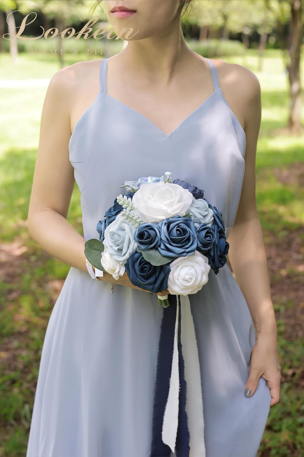 Lookein 4pcs 7 Inch Artificial Bridesmaid Bouquets Navy Blue