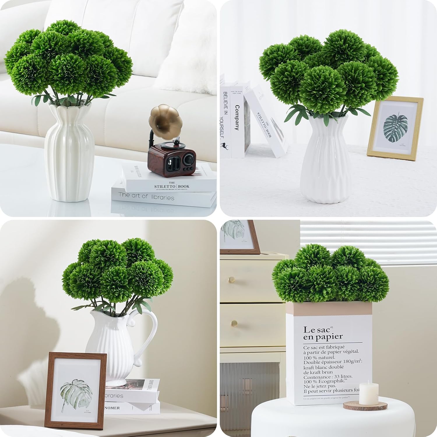 BonBlooms Artificial Chrysanthemum Flowers Ball 10pcs Green