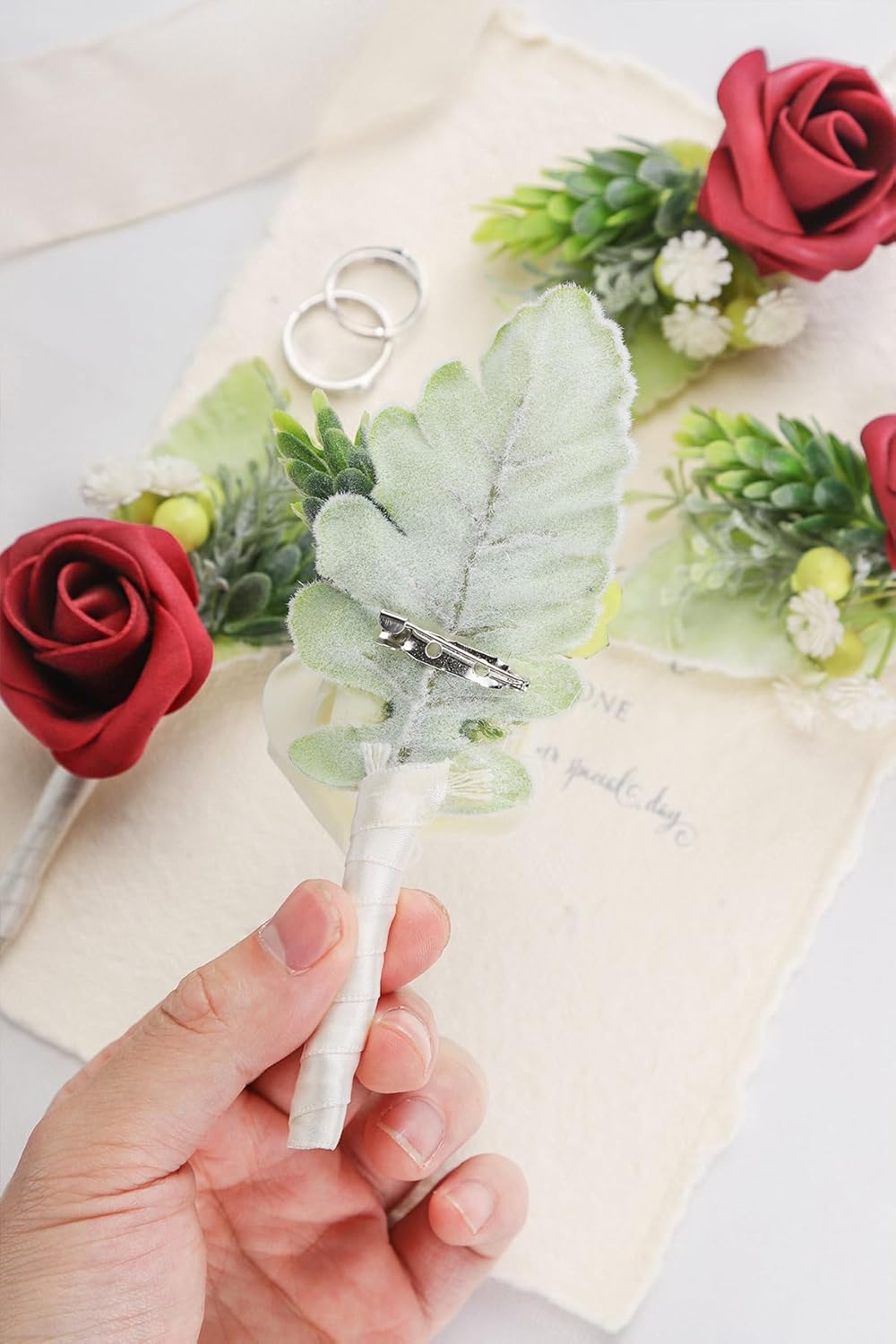 HIALTODAY 8Pcs Men Red Rose Boutonnieres Wedding Supplies