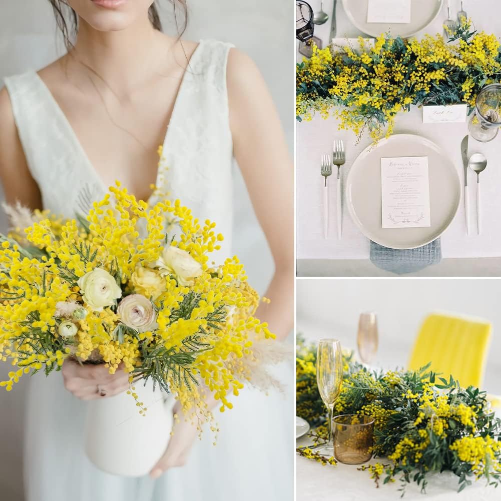 DILATATA Artificial Yellow Mimosa Flowers 165 Inch 6Pcs Spring Decor
