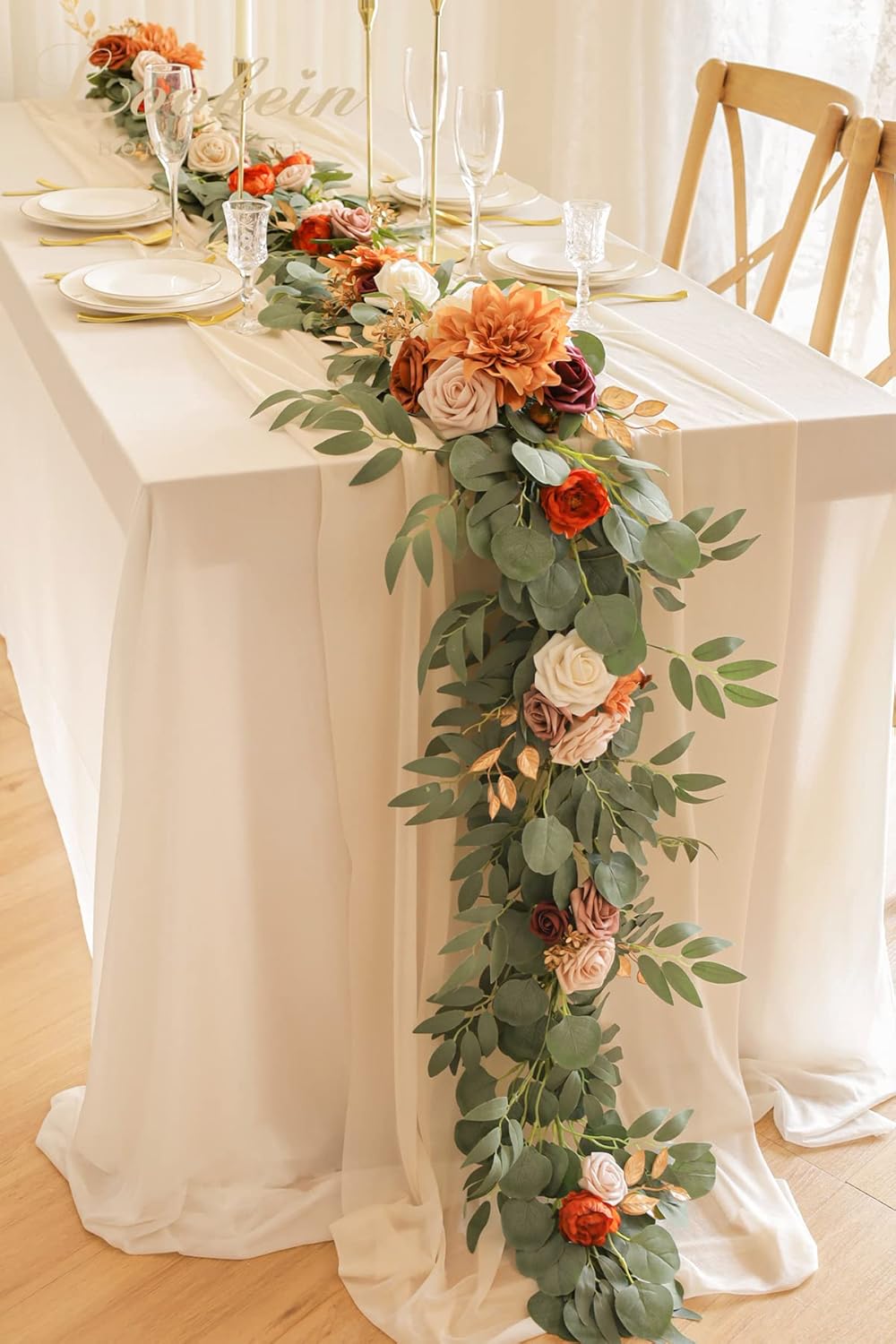 Lookein 6FT Eucalyptus Garland with Flowers - Terracotta