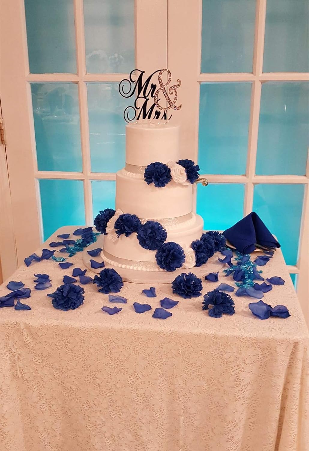 Royal Blue Silver Silk Rose Petals Artificial 1200Pcs Decor