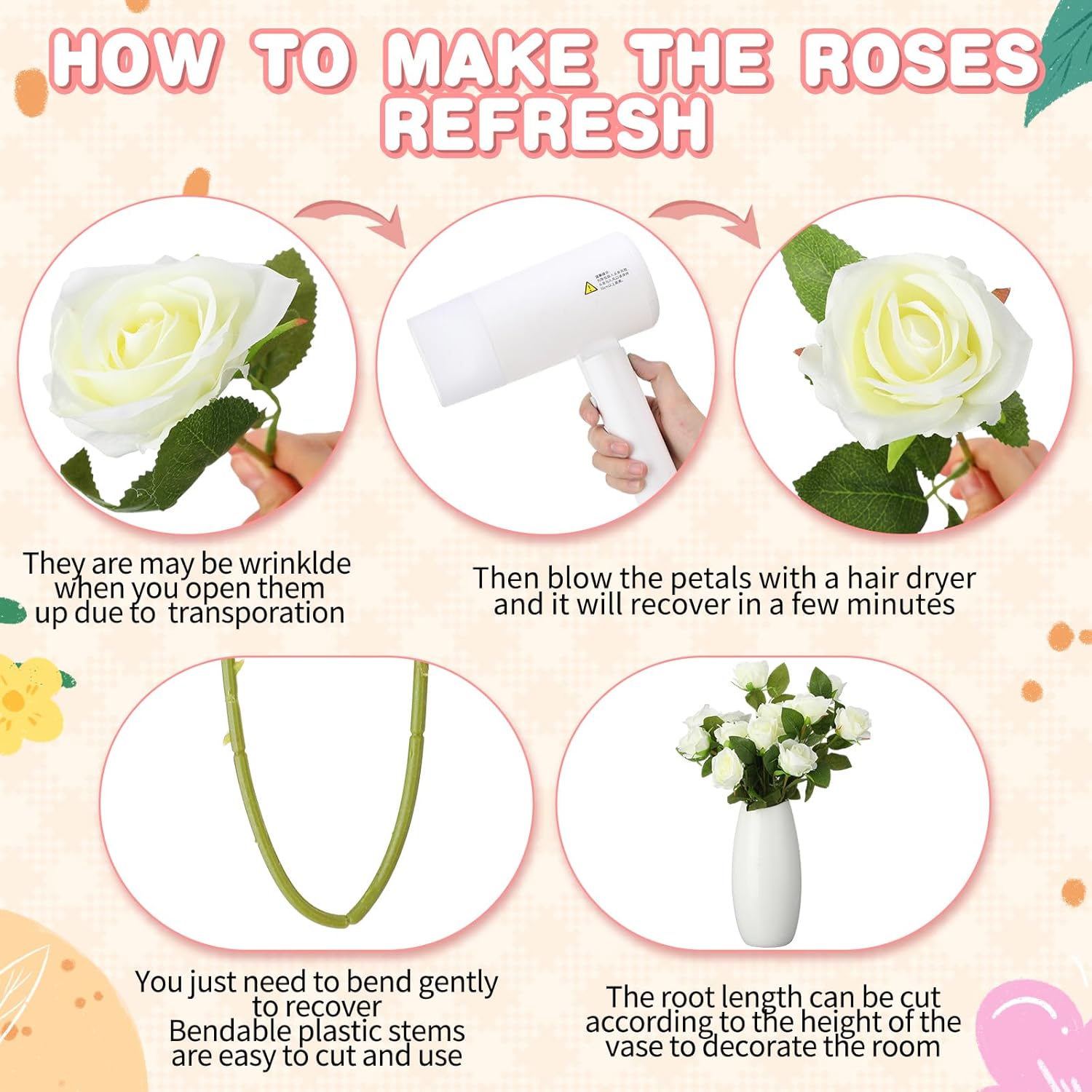 Tigeen 150 Pcs Artificial White Roses Bulk