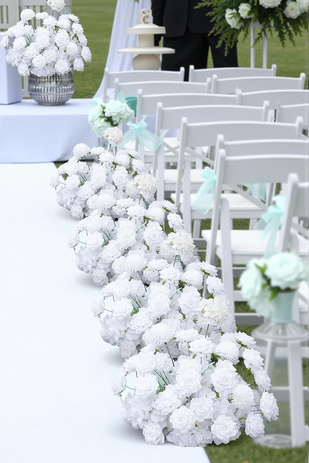 19 Inch White Artificial Flowers Ball for Wedding Aisle Floor Centerpieces