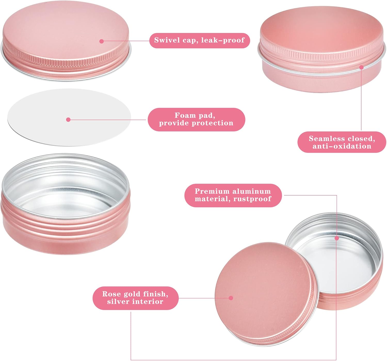 36 Piece 2 oz Aluminum Rose Gold Tin Cans with Lids