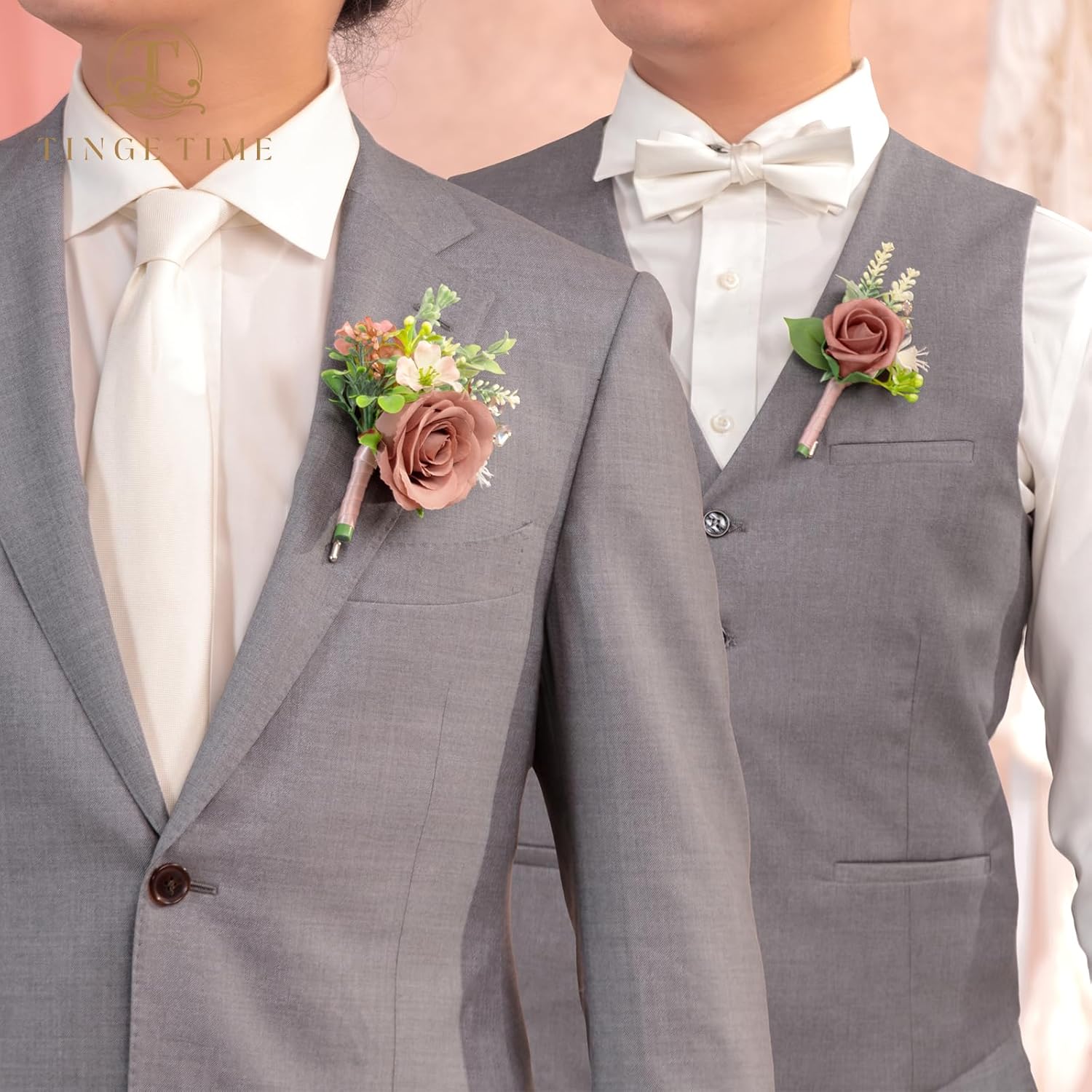TINGE TIME Artificial Dusty Rose Champagne Boutonniere Set of 10