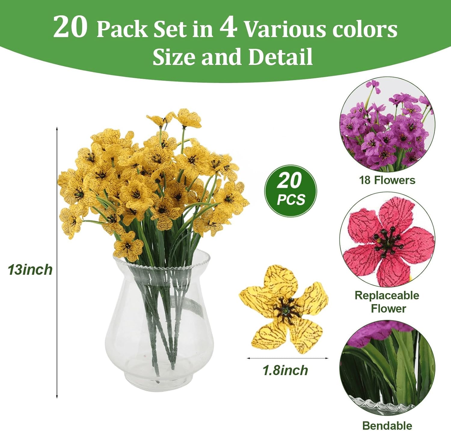 20 Bundles Artificial Flowers for Outdoor Summer Decor