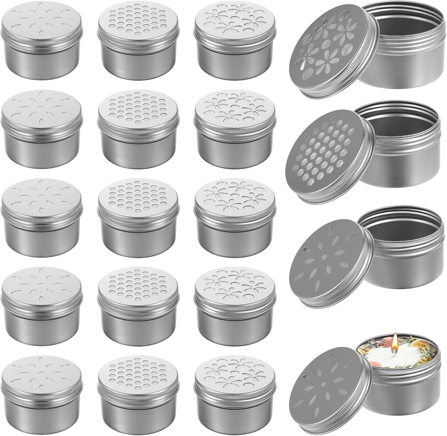 15 Pcs Aluminium Tins with Hollow Lids for Candles and Spices