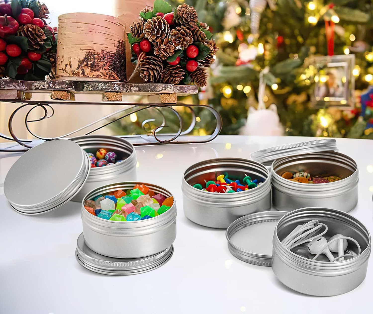Foraineam 48 Pack 4 Oz Screw Lid Metal Round Tins