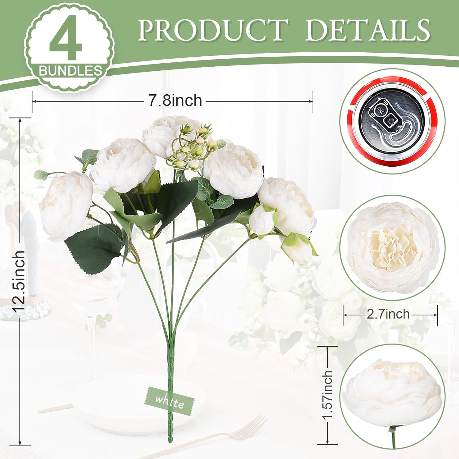 DEEMEI Artificial Peony Flowers Bouquet Set White