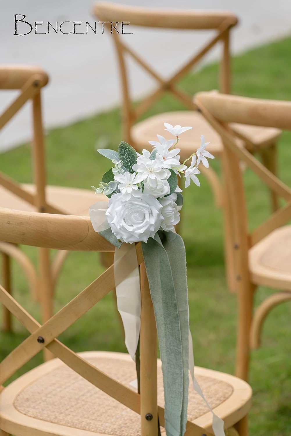BENCENTRE White and Sage Wedding Aisle Decorations Set of 10