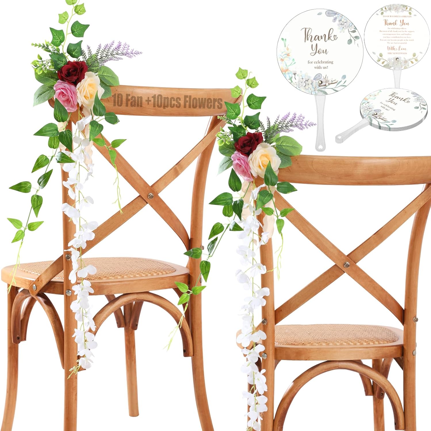 Garisey 10pcs Wedding Aisle Chair Flowers Set Red Pink