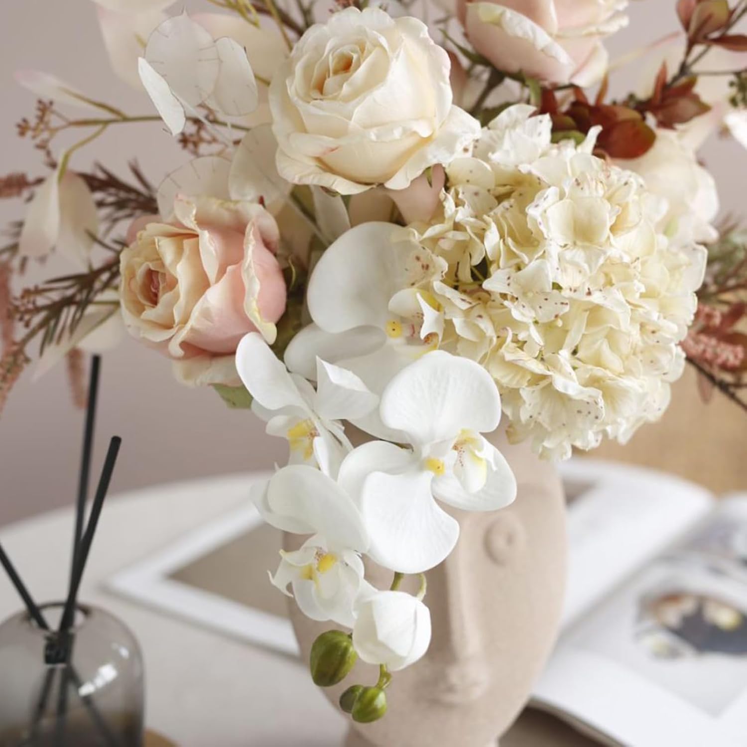 Autumn Rose Hydrangea Artificial Flower Bouquet White