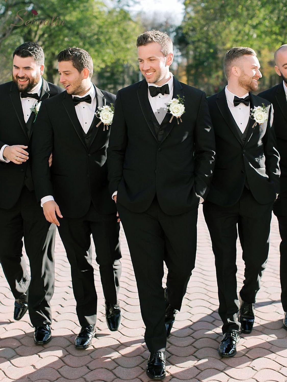 Serwalin 6PCS Ivory Rose Boutonniere for Men Wedding Groomsmen
