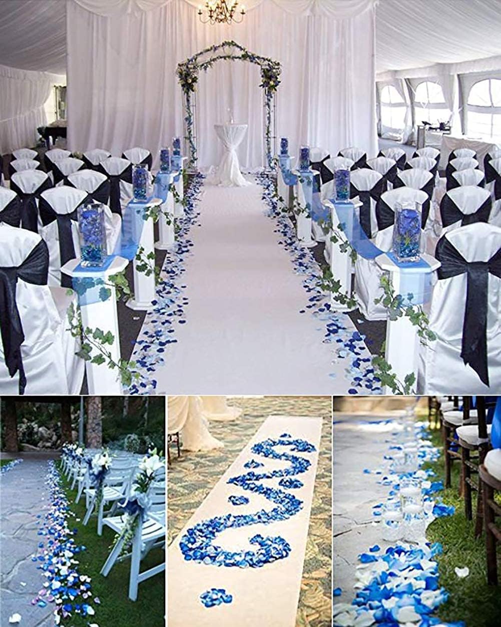 900pcs White Navy Blue Gold Artificial Silk Rose Petals for Wedding Events