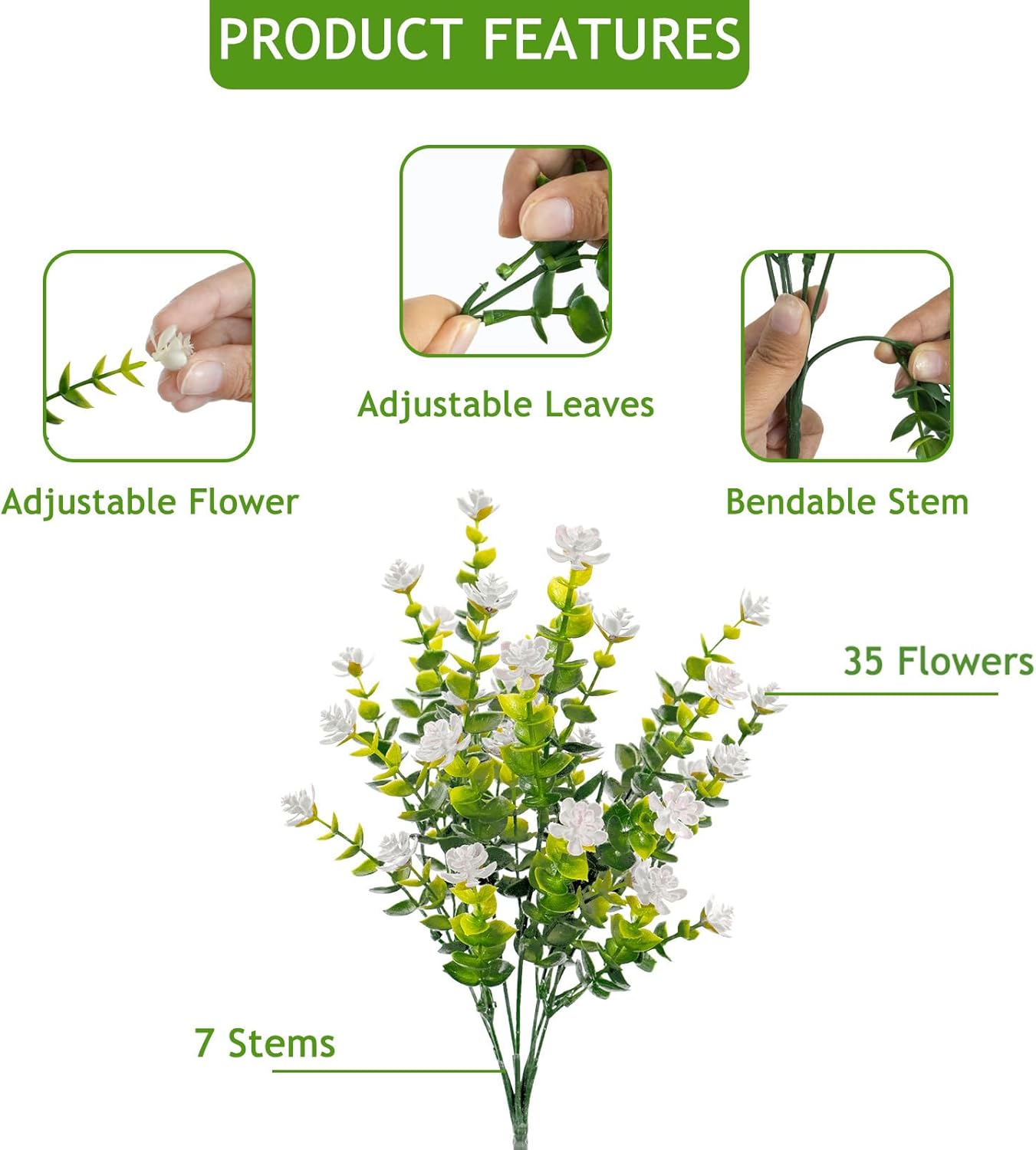 12 Bundle Artificial Flowers Set - White UV Resistant