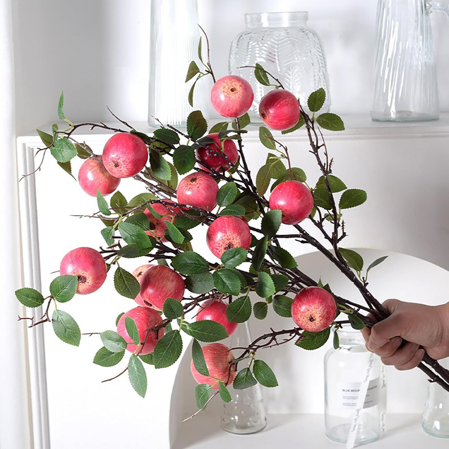 24 Pcs Artificial Apple Branches with Green Leaves and Flowers