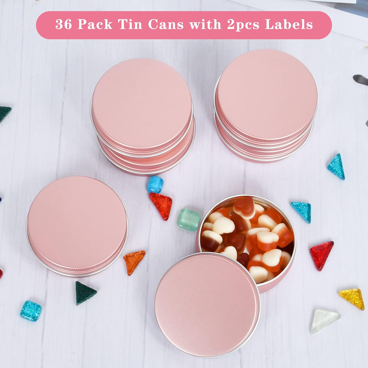 36 Piece 2 oz Aluminum Rose Gold Tin Cans with Lids