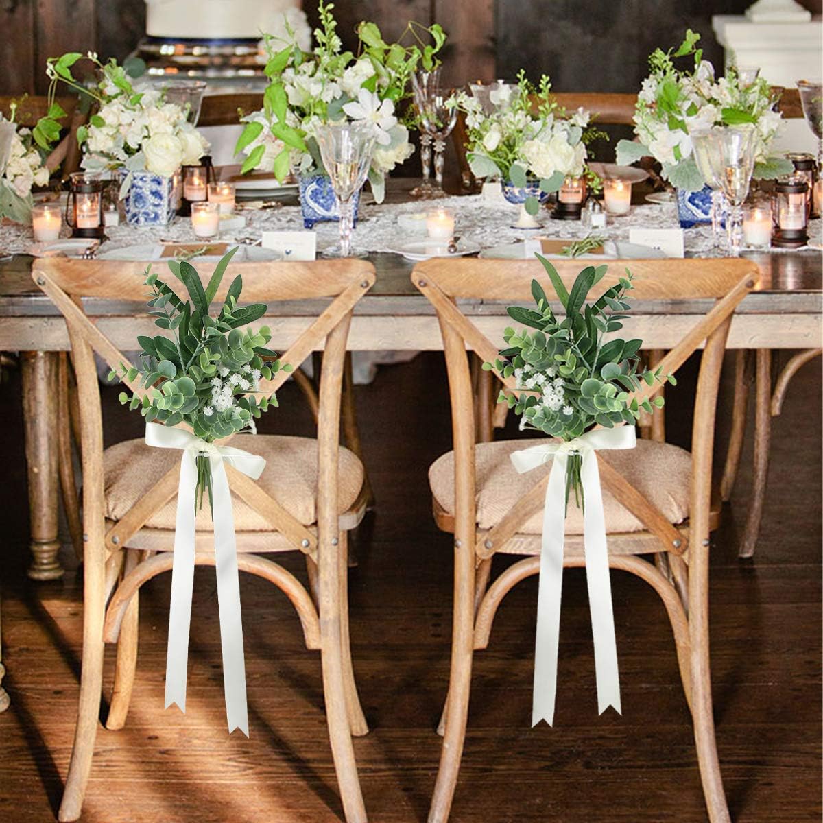 Rinlong 6Pcs Wedding Aisle Decor Artificial Eucalyptus Bows