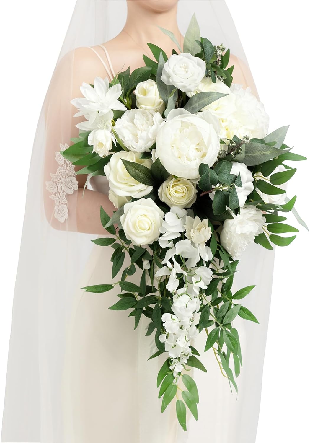 Lings Moment Ivory Bridal Bouquet 15 Inch Artificial Flowers