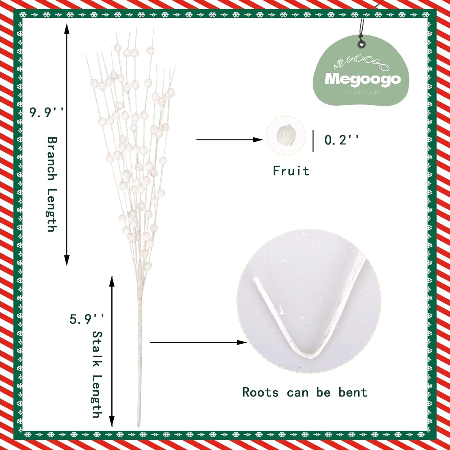 12 PCS Christmas Glitter Berry Stems 158 Inch