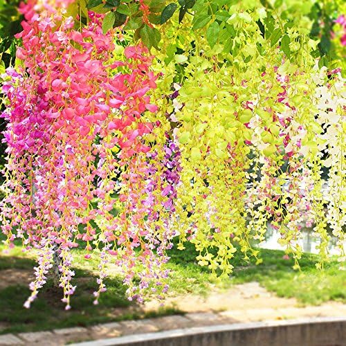 DearHouse 12 Pack Artificial Wisteria Vine Hanging Garland Pink