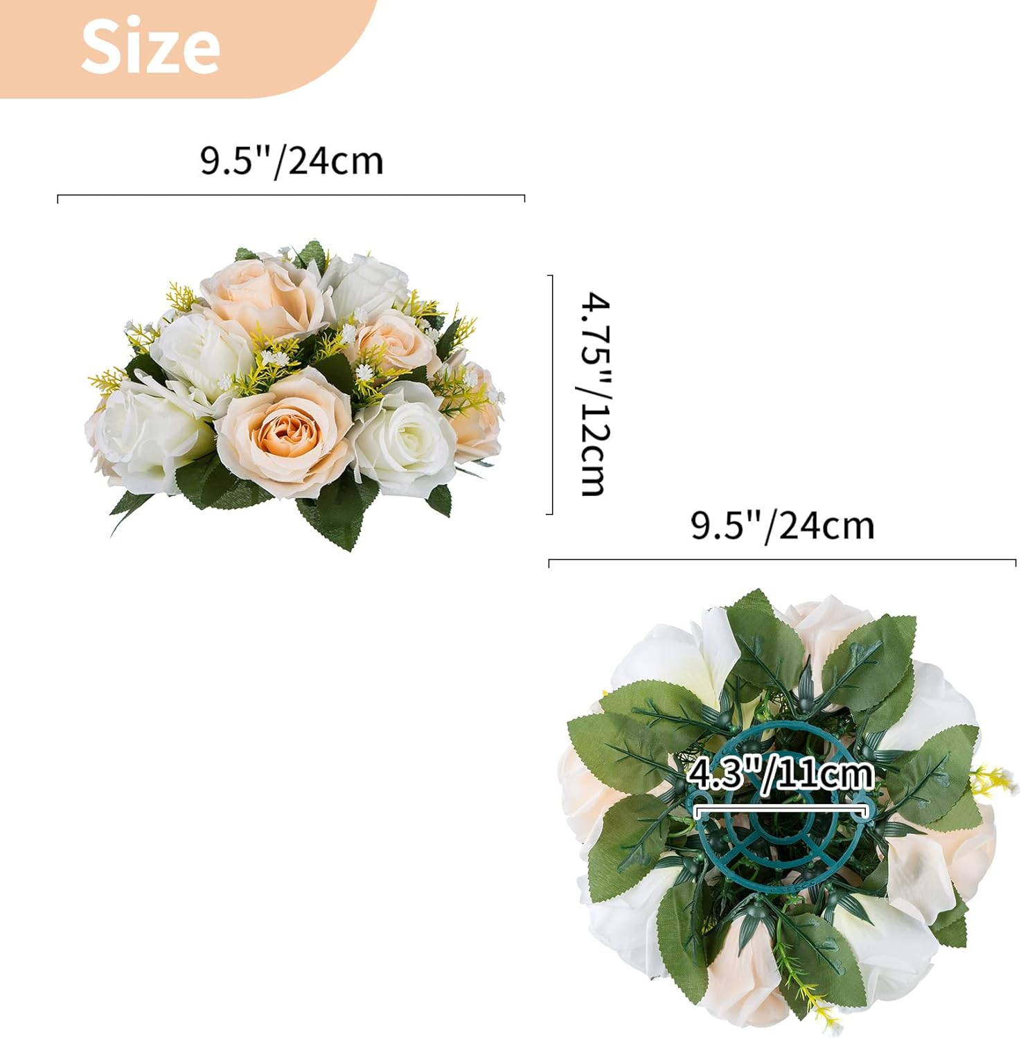 NUPTIO 6 Piece Champagne White Fake Flower Arrangement Bouquet with Base