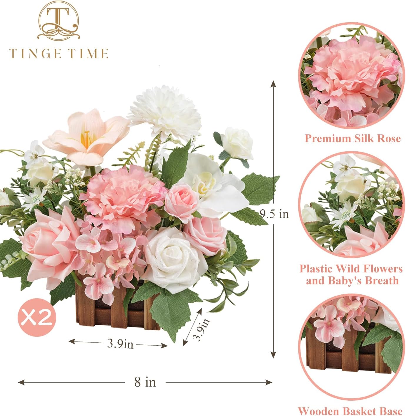 TINGE TIME Artificial Wedding Centerpieces Set of 2