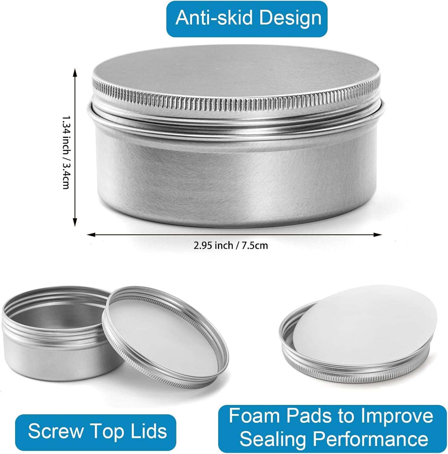 Foraineam 48 Pack 4 Oz Screw Lid Metal Round Tins