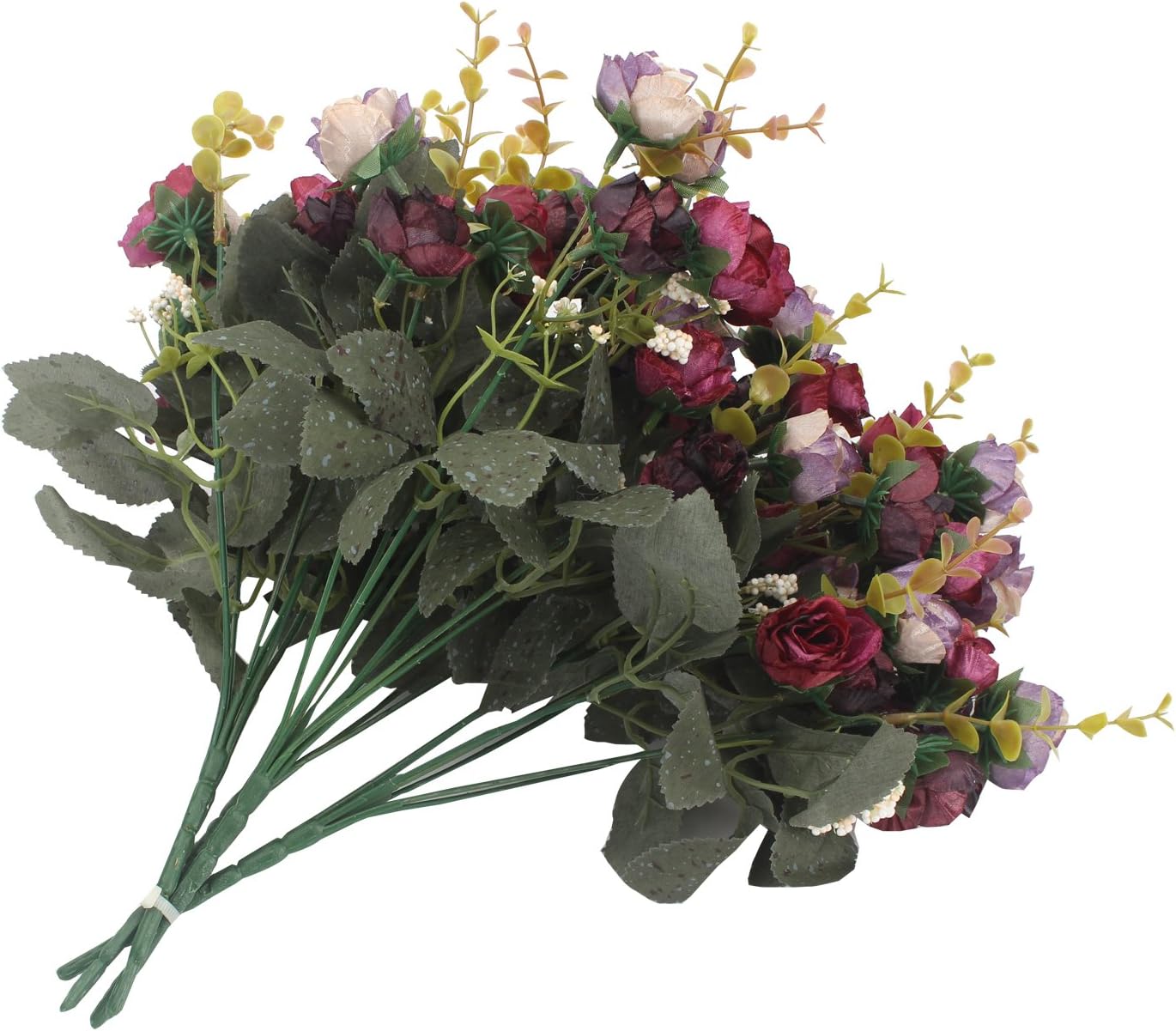Duovlo 7 Stem 21 Mini Rose Artificial Flower Bouquet Pack of 4 Purple