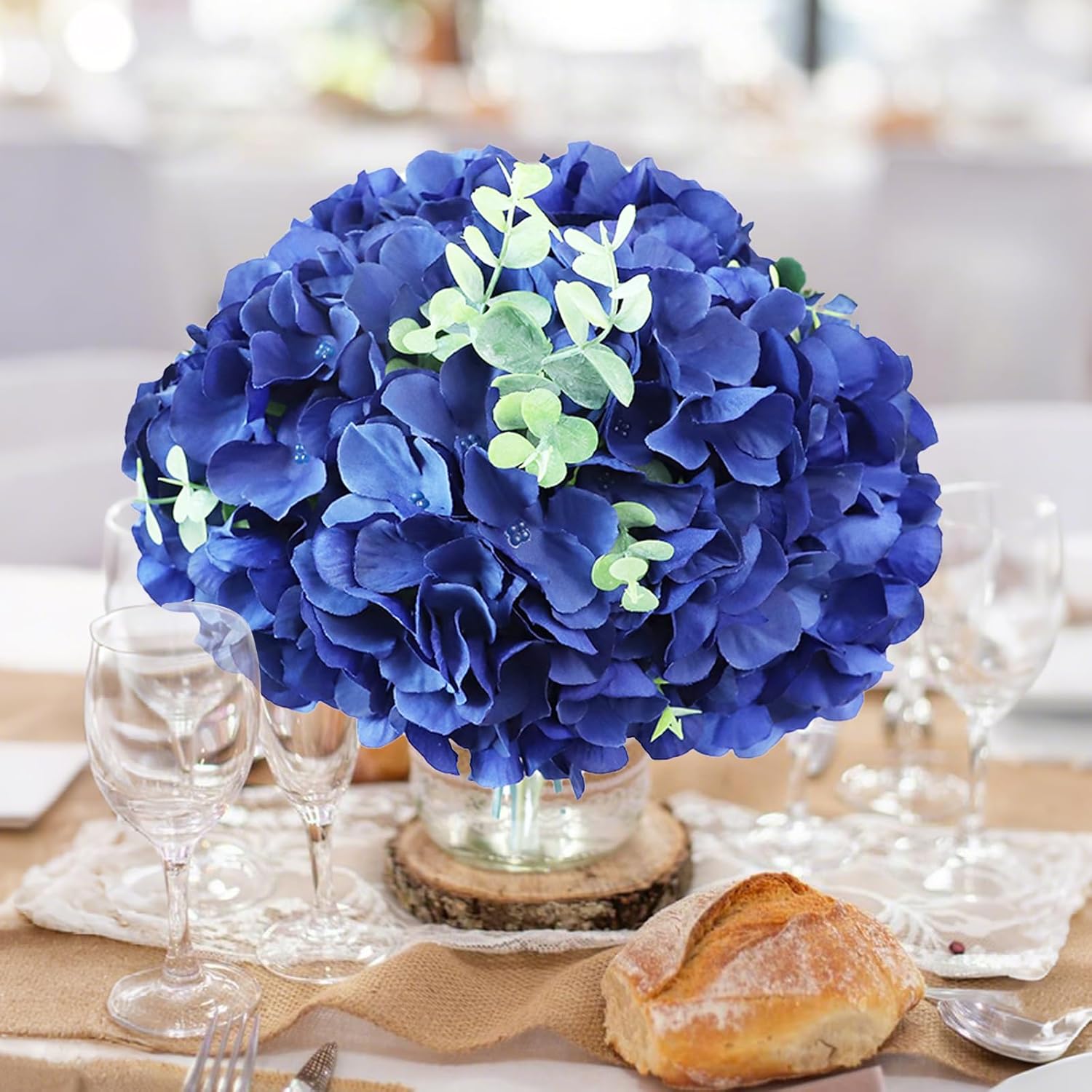 AVIVIHO 65 Pcs Navy Blue Hydrangea Artificial Flowers Realistic