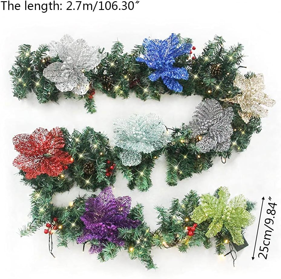 27m 9ft Christmas LED Rattan Red Flower Decorative Wreath